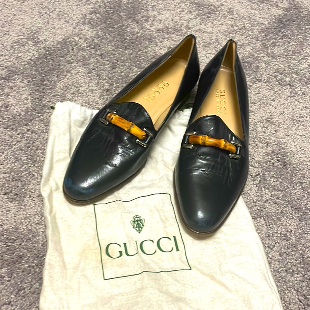 Women’s Vintage Gucci loafers with wood buckles